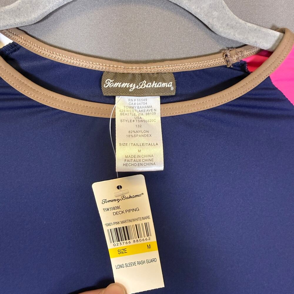 NWT Tommy Bahama long sleeve rash guard - womens color blocked navy pink size M - Picture 3 of 7